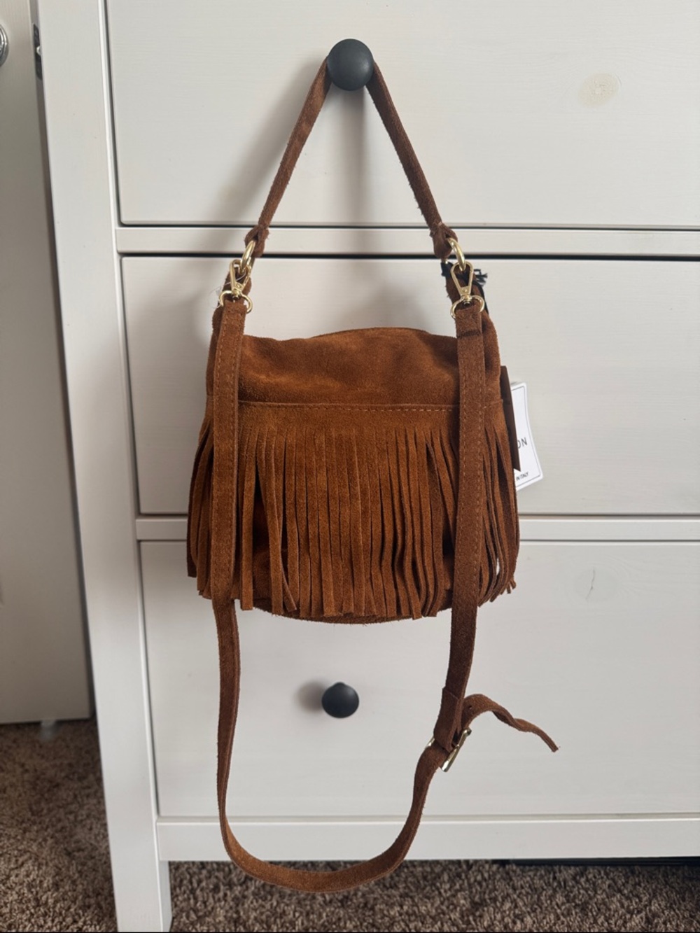 Marlon Beck Frange Suede Fringed Crossbody Bag in Brown